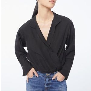 FOREVER 21 BLACK FAUX WRAP LONG SLEEVE BODYSUIT small